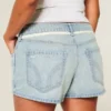 Ultra Low-Rise Light Wash Lace Tie Denim Mini Shorts Ultra Low-Rise Light Wash Lace Tie Denim Mini Shorts