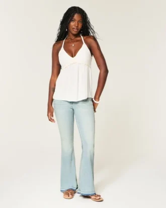 Ultra Low-Rise Light Wash Let-Down Hem Flare Jeans Ultra Low-Rise Light Wash Let-Down Hem Flare Jeans