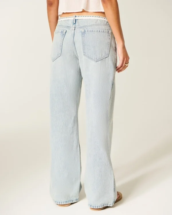 Ultra Low-Rise Light Wash Mini Waistband Shoelace Baggy Jeans Ultra Low-Rise Light Wash Mini Waistband Shoelace Baggy Jeans