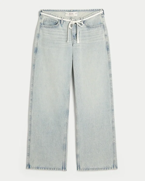Ultra Low-Rise Light Wash Mini Waistband Shoelace Baggy Jeans Ultra Low-Rise Light Wash Mini Waistband Shoelace Baggy Jeans