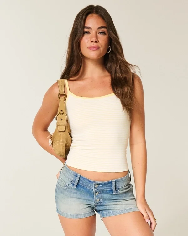 Ultra Low-Rise Medium Wash Denim Shortie Shorts Ultra Low-Rise Medium Wash Denim Shortie Shorts