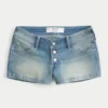 Ultra Low-Rise Medium Wash Denim Shortie Shorts Ultra Low-Rise Medium Wash Denim Shortie Shorts