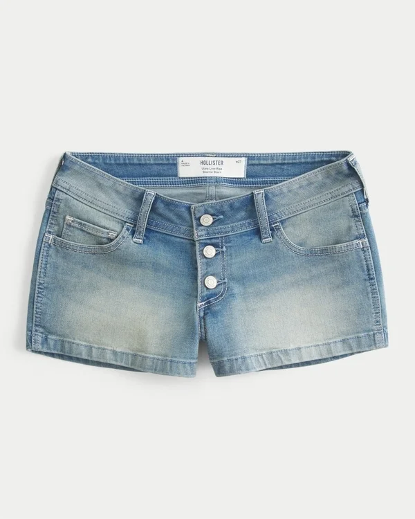 Ultra Low-Rise Medium Wash Denim Shortie Shorts Ultra Low-Rise Medium Wash Denim Shortie Shorts