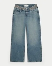 Ultra Low-Rise Medium Wash Embroidered Waist Baggy Jeans