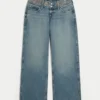 Ultra Low-Rise Medium Wash Embroidered Waist Baggy Jeans Ultra Low-Rise Medium Wash Embroidered Waist Baggy Jeans