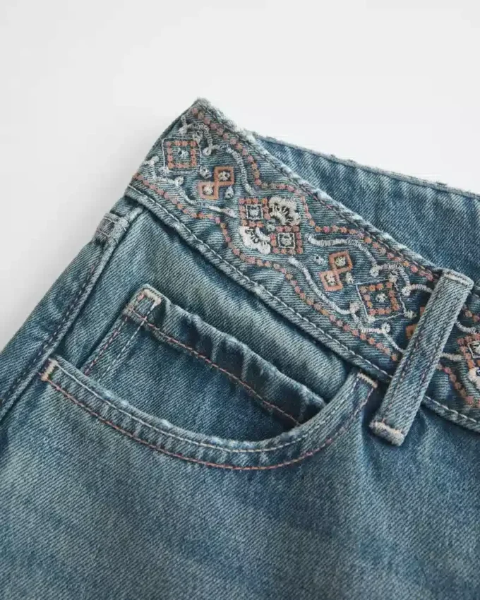 Ultra Low-Rise Medium Wash Embroidered Waist Baggy Jeans Ultra Low-Rise Medium Wash Embroidered Waist Baggy Jeans