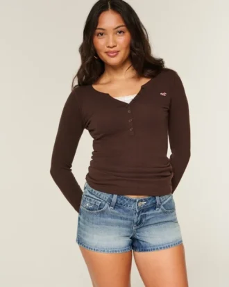 Ultra Low-Rise Medium Wash Floral Embroidered Denim Mini Shorts