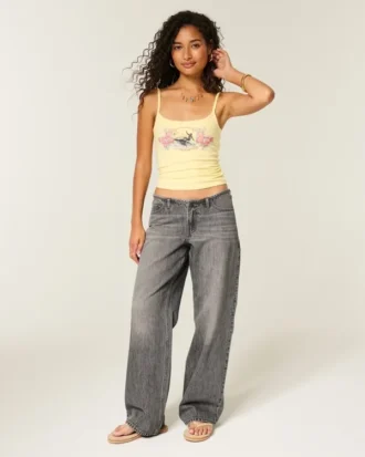 Ultra Low-Rise Mini Waistband Grey Baggy Jeans
