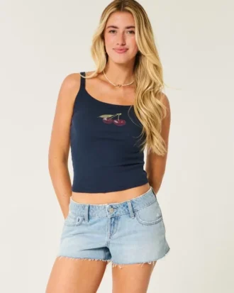Ultra Low-Rise Ripped Medium Wash Mini Denim Shorts