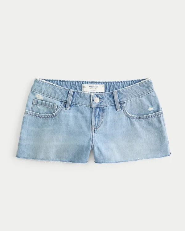 Ultra Low-Rise Ripped Medium Wash Mini Denim Shorts Ultra Low-Rise Ripped Medium Wash Mini Denim Shorts