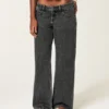 Ultra Low-Rise Washed Black Buckle Back Baggy Jeans Ultra Low-Rise Washed Black Buckle Back Baggy Jeans