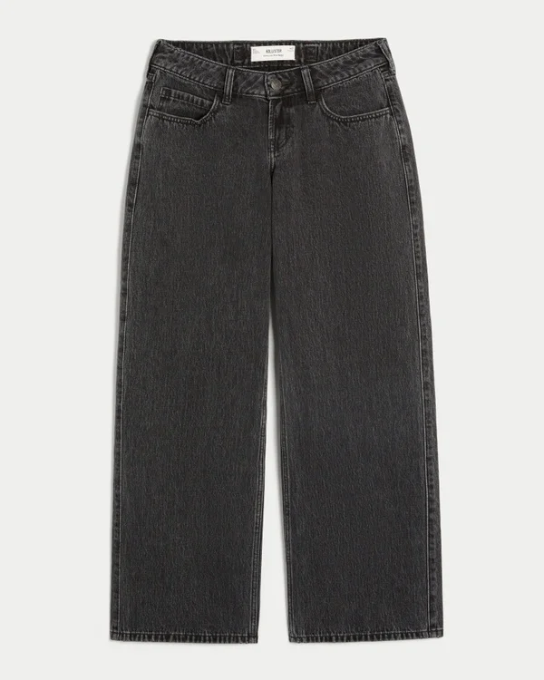 Ultra Low-Rise Washed Black Buckle Back Baggy Jeans Ultra Low-Rise Washed Black Buckle Back Baggy Jeans