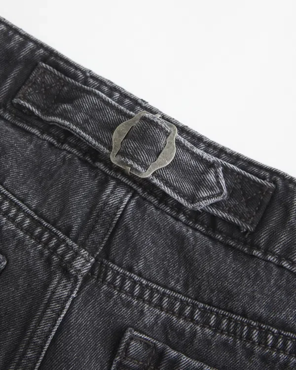 Ultra Low-Rise Washed Black Buckle Back Baggy Jeans Ultra Low-Rise Washed Black Buckle Back Baggy Jeans