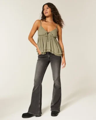 Ultra Low-Rise Washed Black Flare Jeans