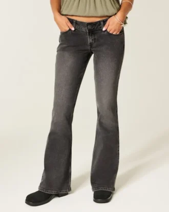 Ultra Low-Rise Washed Black Flare Jeans