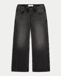 Ultra Low-Rise Washed Black Lace-Up Baggy Jeans