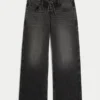 Ultra Low-Rise Washed Black Lace-Up Baggy Jeans Ultra Low-Rise Washed Black Lace-Up Baggy Jeans