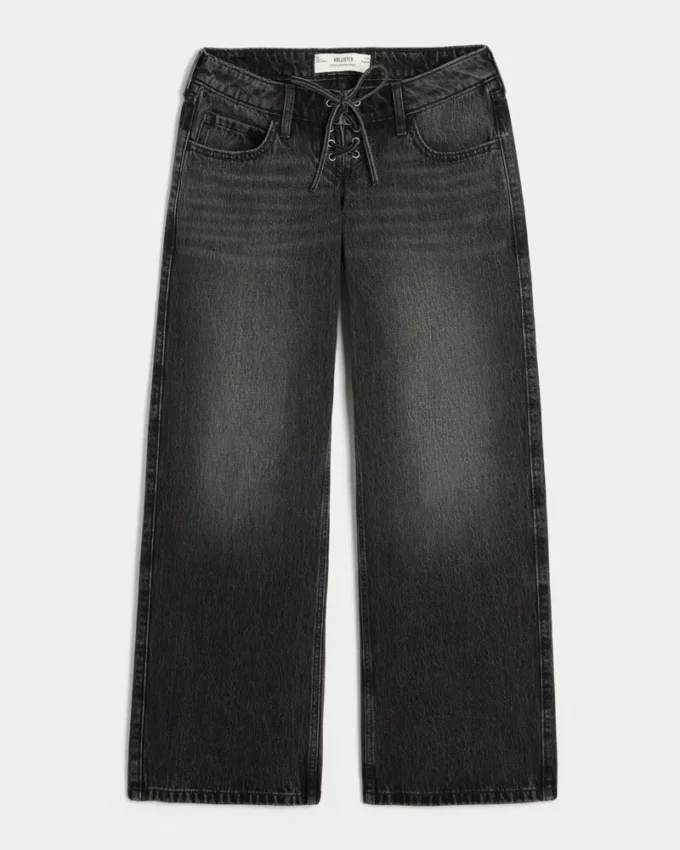 Ultra Low-Rise Washed Black Lace-Up Baggy Jeans Ultra Low-Rise Washed Black Lace-Up Baggy Jeans