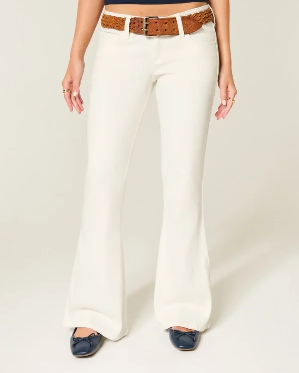 Ultra Low-Rise White Embroidered Pocket Flare Jeans Ultra Low-Rise White Embroidered Pocket Flare Jeans