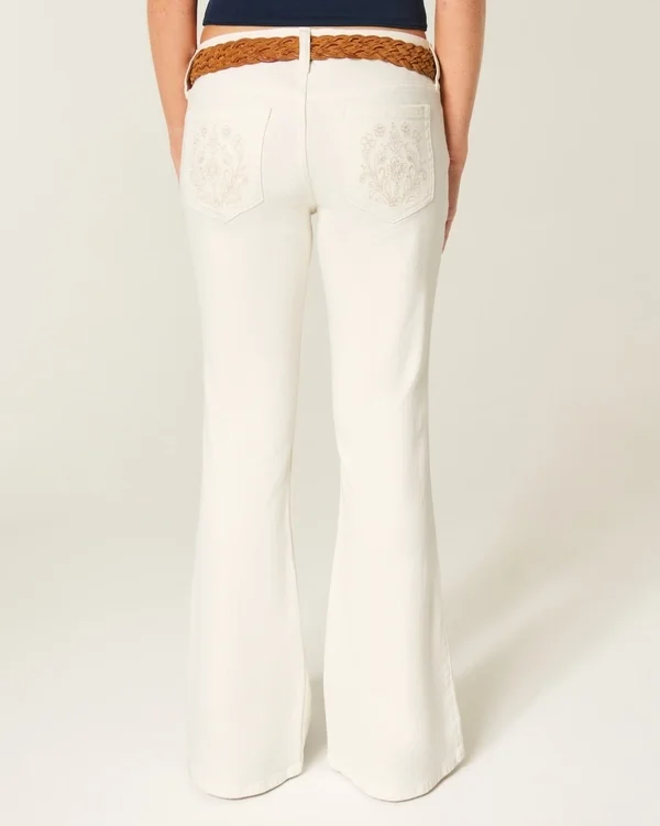 Ultra Low-Rise White Embroidered Pocket Flare Jeans Ultra Low-Rise White Embroidered Pocket Flare Jeans
