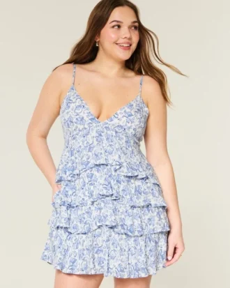 V-Neck Ruffled Tier Babydoll Mini Dress