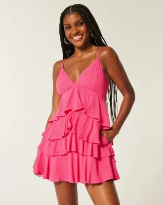 V-Neck Ruffled Tier Babydoll Mini Dress V-Neck Ruffled Tier Babydoll Mini Dress