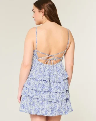 V-Neck Ruffled Tier Babydoll Mini Dress