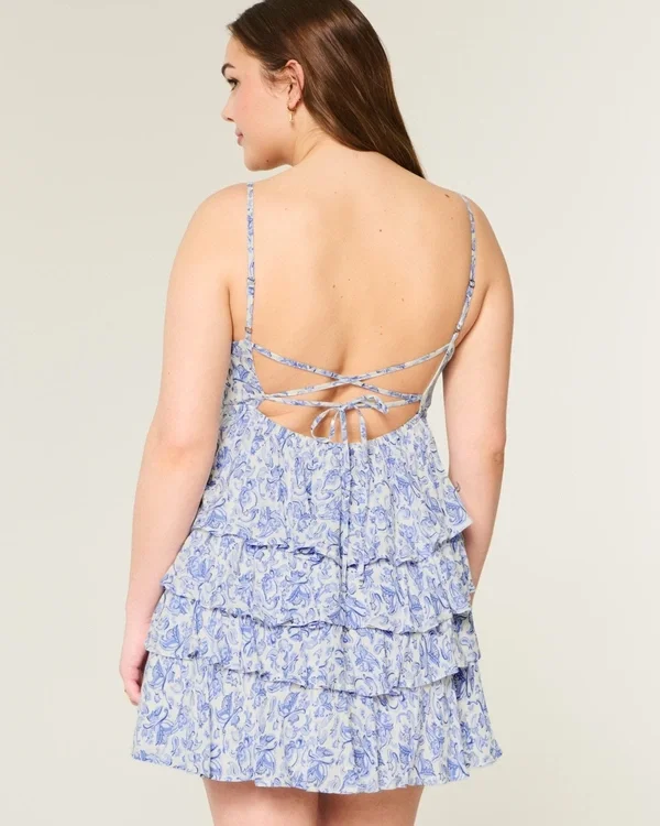 V-Neck Ruffled Tier Babydoll Mini Dress V-Neck Ruffled Tier Babydoll Mini Dress