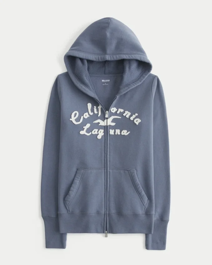 Waffle Lined Hood Zip-Up Logo Graphic Hoodie Waffle Lined Hood Zip-Up Logo Graphic Hoodie