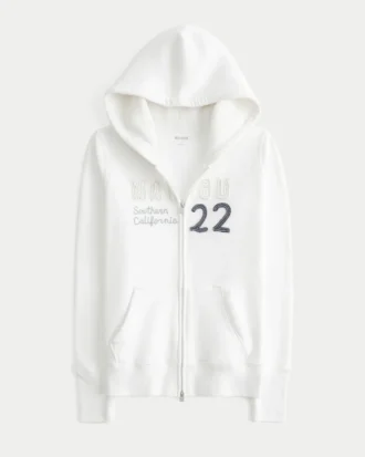 Waffle Lined Hood Zip-Up Malibu Graphic Hoodie