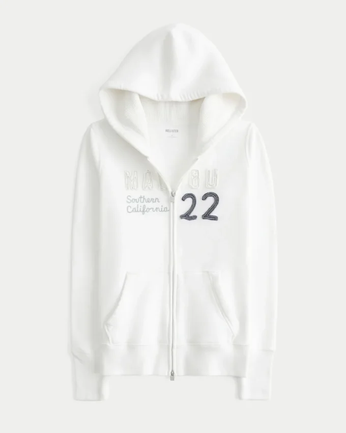 Waffle Lined Hood Zip-Up Malibu Graphic Hoodie Waffle Lined Hood Zip-Up Malibu Graphic Hoodie