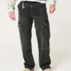 Washed Black Baggy Cargo Jeans Washed Black Baggy Cargo Jeans