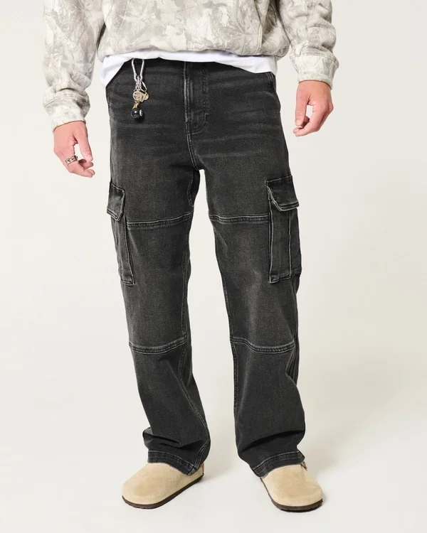 Washed Black Baggy Cargo Jeans Washed Black Baggy Cargo Jeans