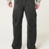 Washed Black Baggy Cargo Jeans Washed Black Baggy Cargo Jeans