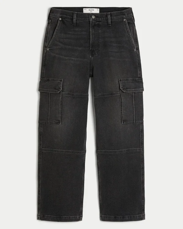 Washed Black Baggy Cargo Jeans Washed Black Baggy Cargo Jeans