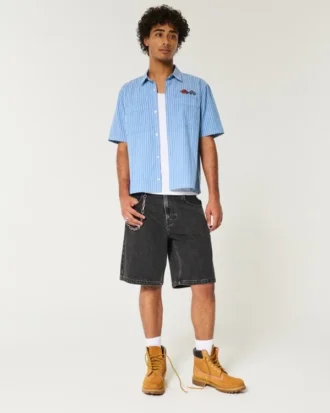 Washed Black Baggy Denim Shorts