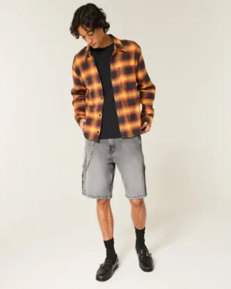 Washed Black Denim Baggy Painter Shorts