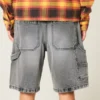 Washed Black Denim Baggy Painter Shorts