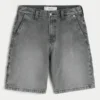 Washed Black Denim Baggy Painter Shorts