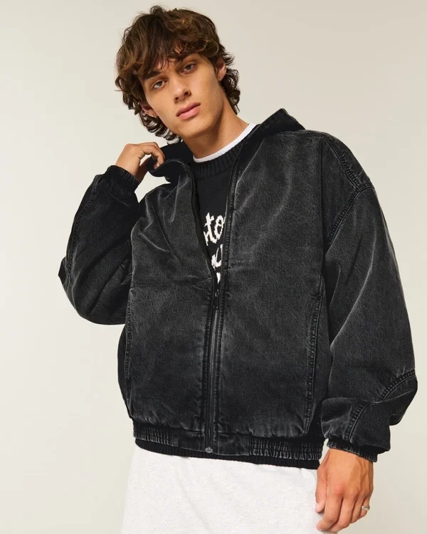 Washed Black Denim Skater Jacket Washed Black Denim Skater Jacket