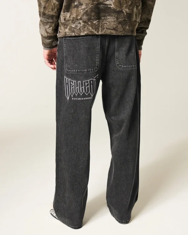 Washed Black Dodge Hellcat Graphic Baggy Jeans Washed Black Dodge Hellcat Graphic Baggy Jeans