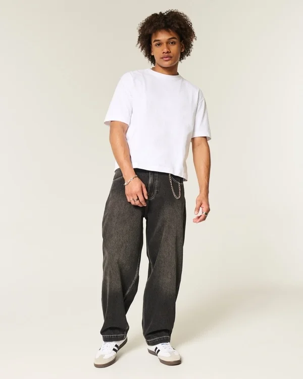 Washed Black Embroidered Snake Skater Baggy Jeans Washed Black Embroidered Snake Skater Baggy Jeans