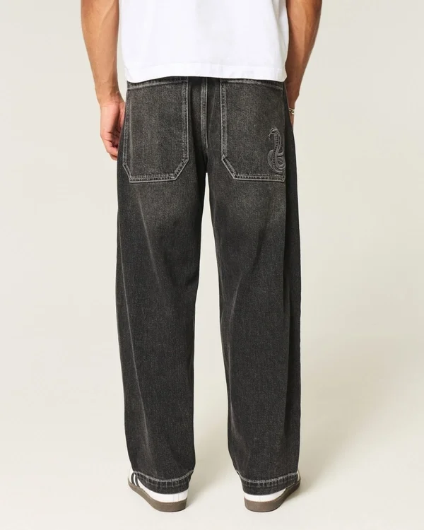 Washed Black Embroidered Snake Skater Baggy Jeans Washed Black Embroidered Snake Skater Baggy Jeans