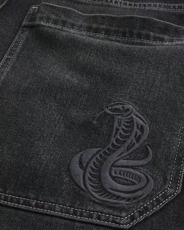 Washed Black Embroidered Snake Skater Baggy Jeans Washed Black Embroidered Snake Skater Baggy Jeans