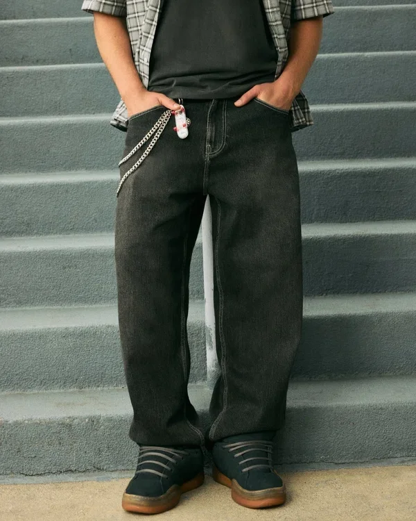 Washed Black Embroidered Snake Skater Baggy Jeans Washed Black Embroidered Snake Skater Baggy Jeans