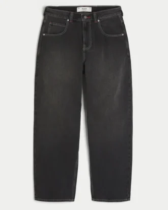 Washed Black Good Luck Embroidery Skater Baggy Jeans