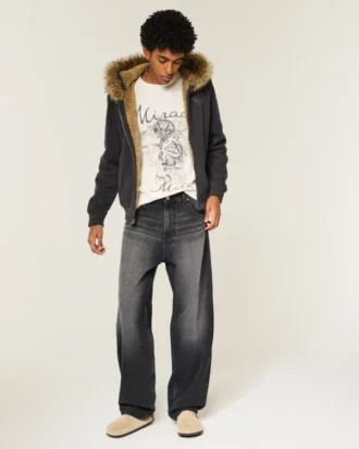 Washed Black Graphic Skater Baggy Jeans Washed Black Graphic Skater Baggy Jeans