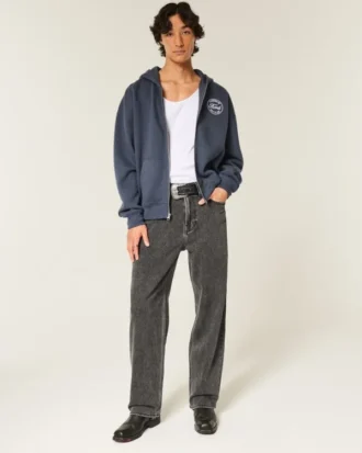 Washed Black Logo Graphic Baggy Jeans