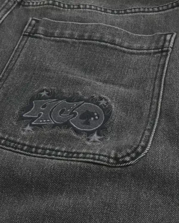 Washed Black Logo Graphic Baggy Jeans Washed Black Logo Graphic Baggy Jeans