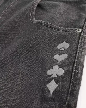 Washed Black Playing Card Joker Graphic Skater Baggy Jeans